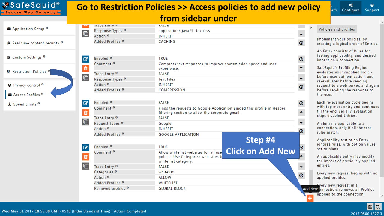 creating  a new policy in access profiles