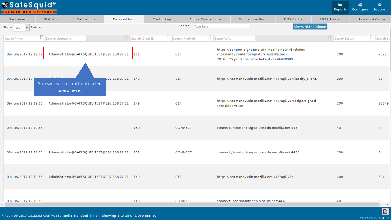 Authenticated user can be seen in detailed log section