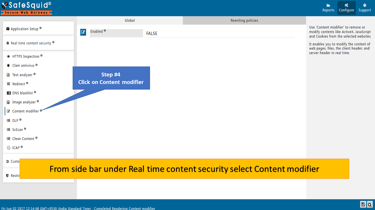 click on content modifier from the sidebar under Real Time content Security