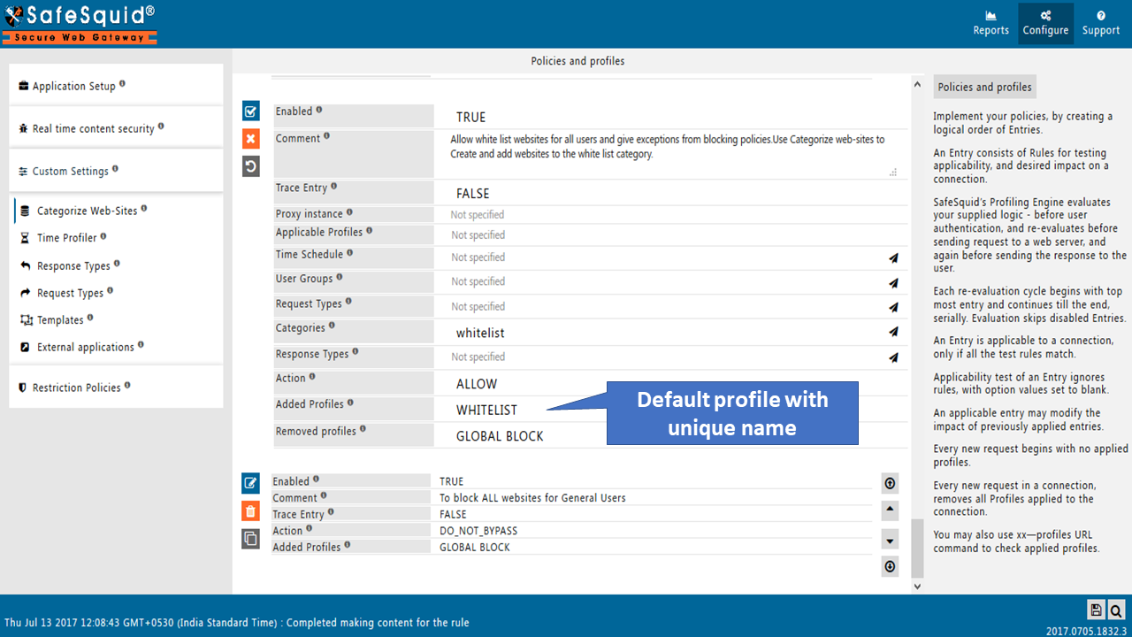 Give policy name to allow specific website through category