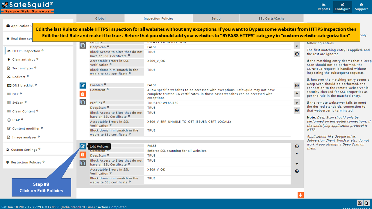 clicking on edit on last rule of Enforce SSL scanning for all websites