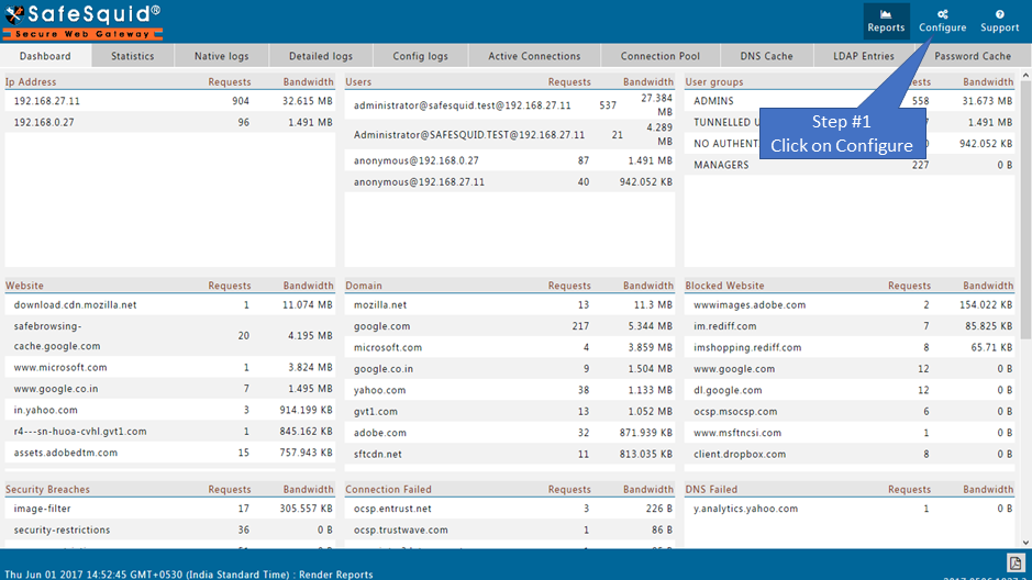 Access configure page to Integrate OpenLDAP with safesquid