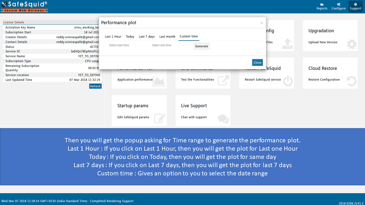 Select Time range Generate Performance Plot from SafeSquid User Interaface