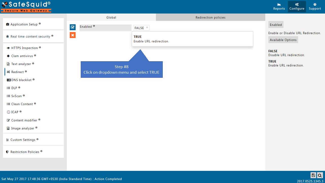 selecting the true in enabled field on global