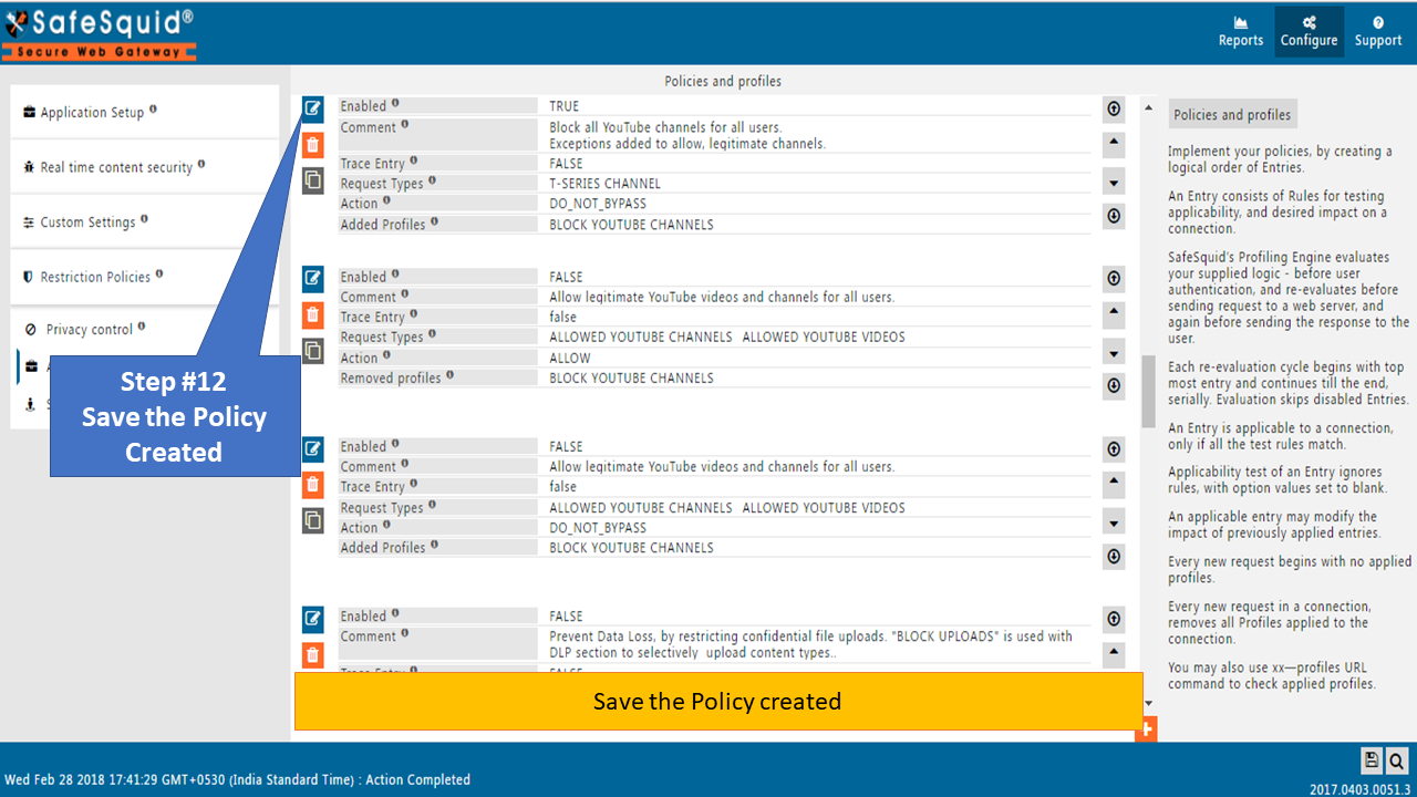 Save Block YouTube Channels policy to block specific YouTube channel 