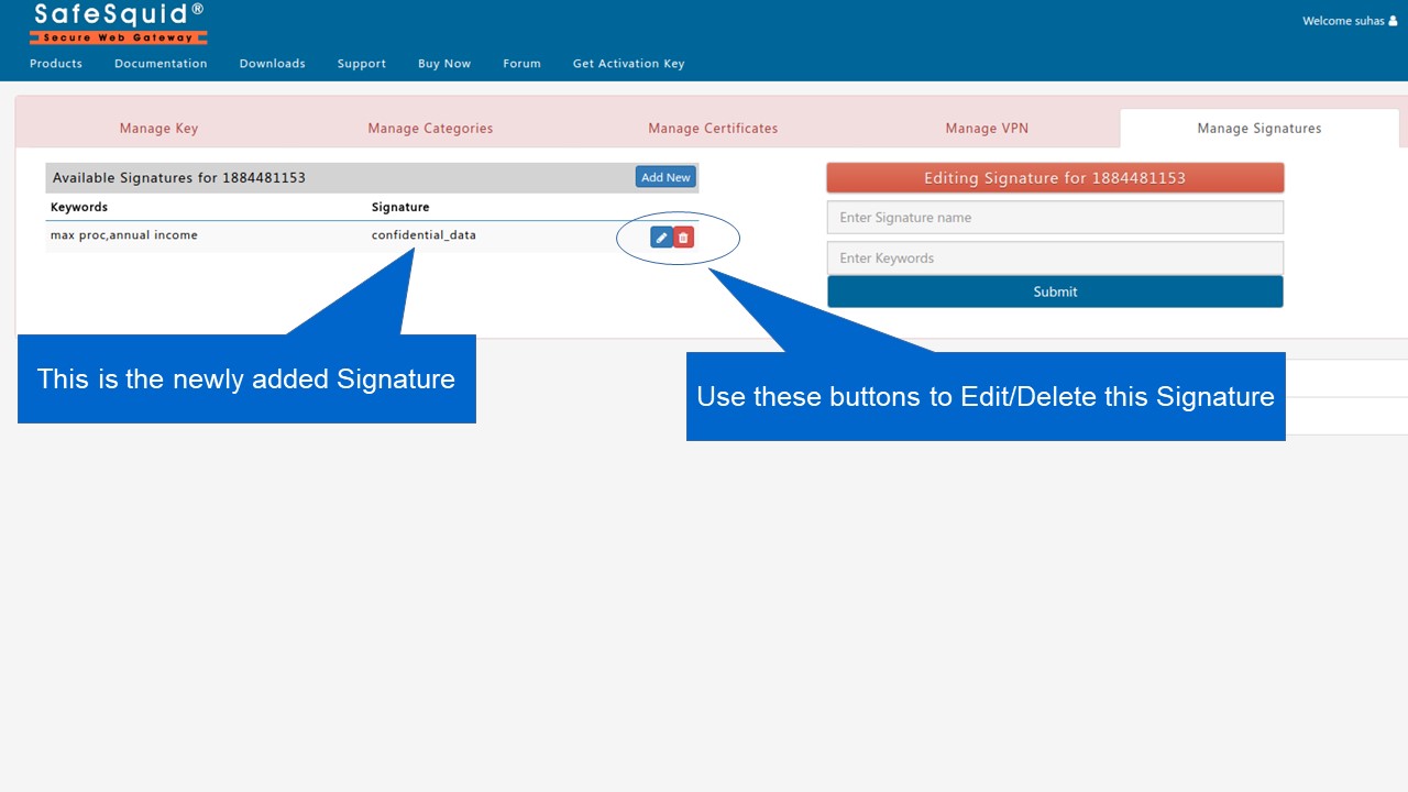 Newly added signature can be view after click on submit to save the signature