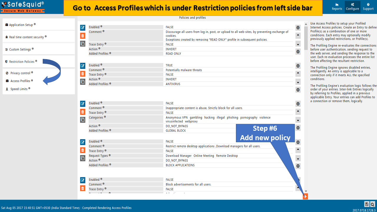 going to access profiles to create a new policy