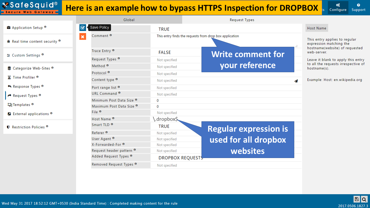 creating a policy as an example to bypass HTTPS inspection for DROPBOX