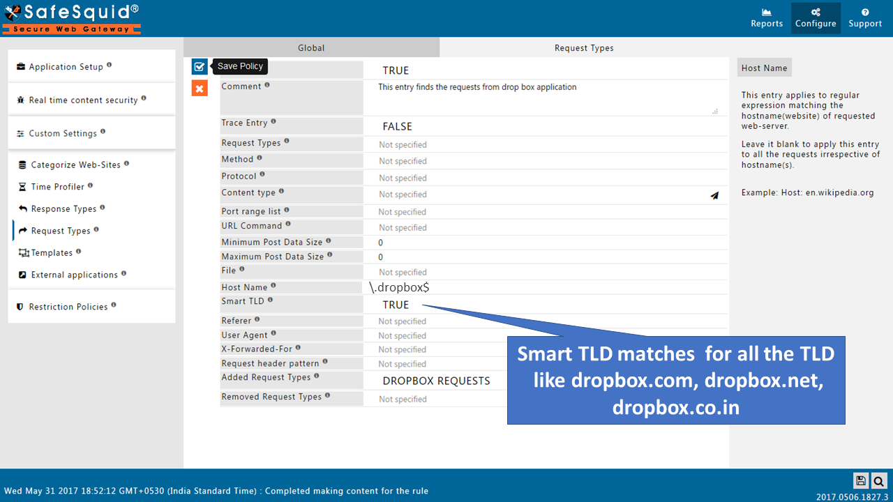 setting smart TLD as true to match all the dropbox websites