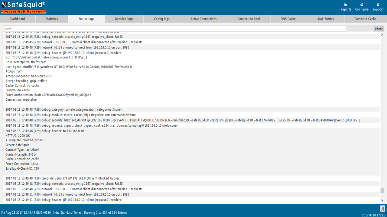 Access Reports to view Dashboard on safesquid user interface 