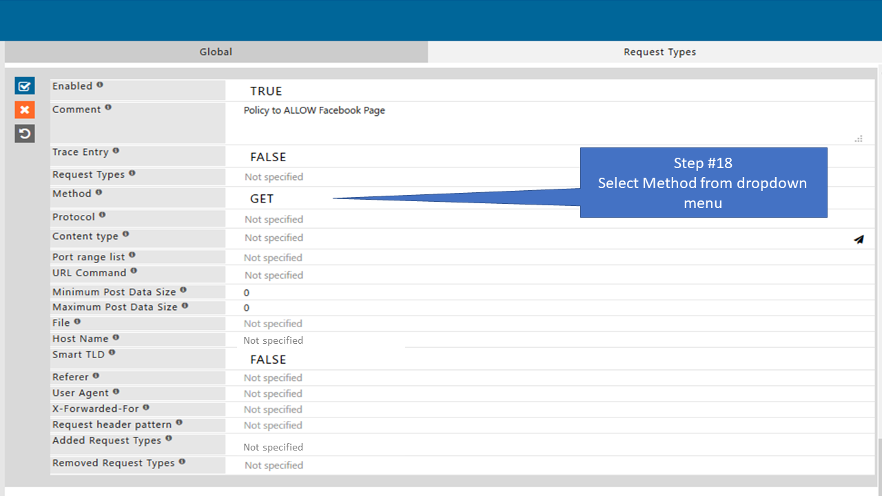 Select method of policy that allow only specific page of Facebook