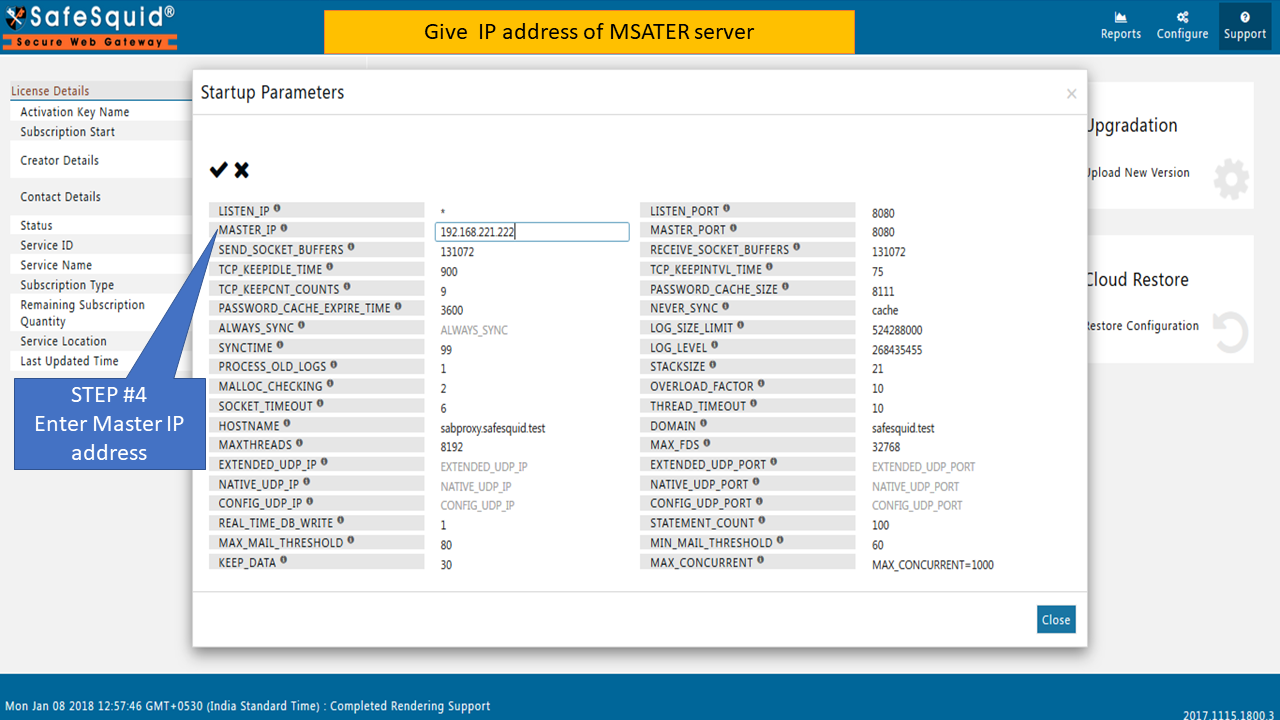 entering the master IP address