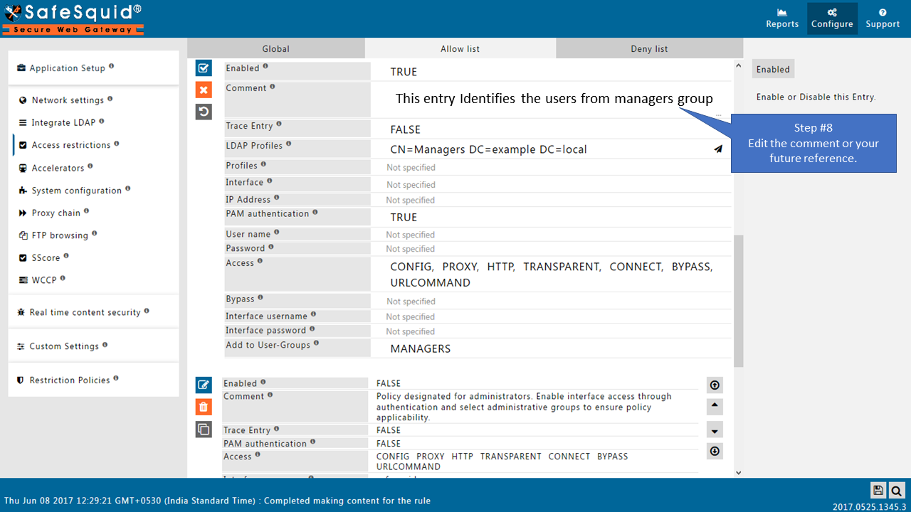 Edit Policies to add LDAP users - add comment