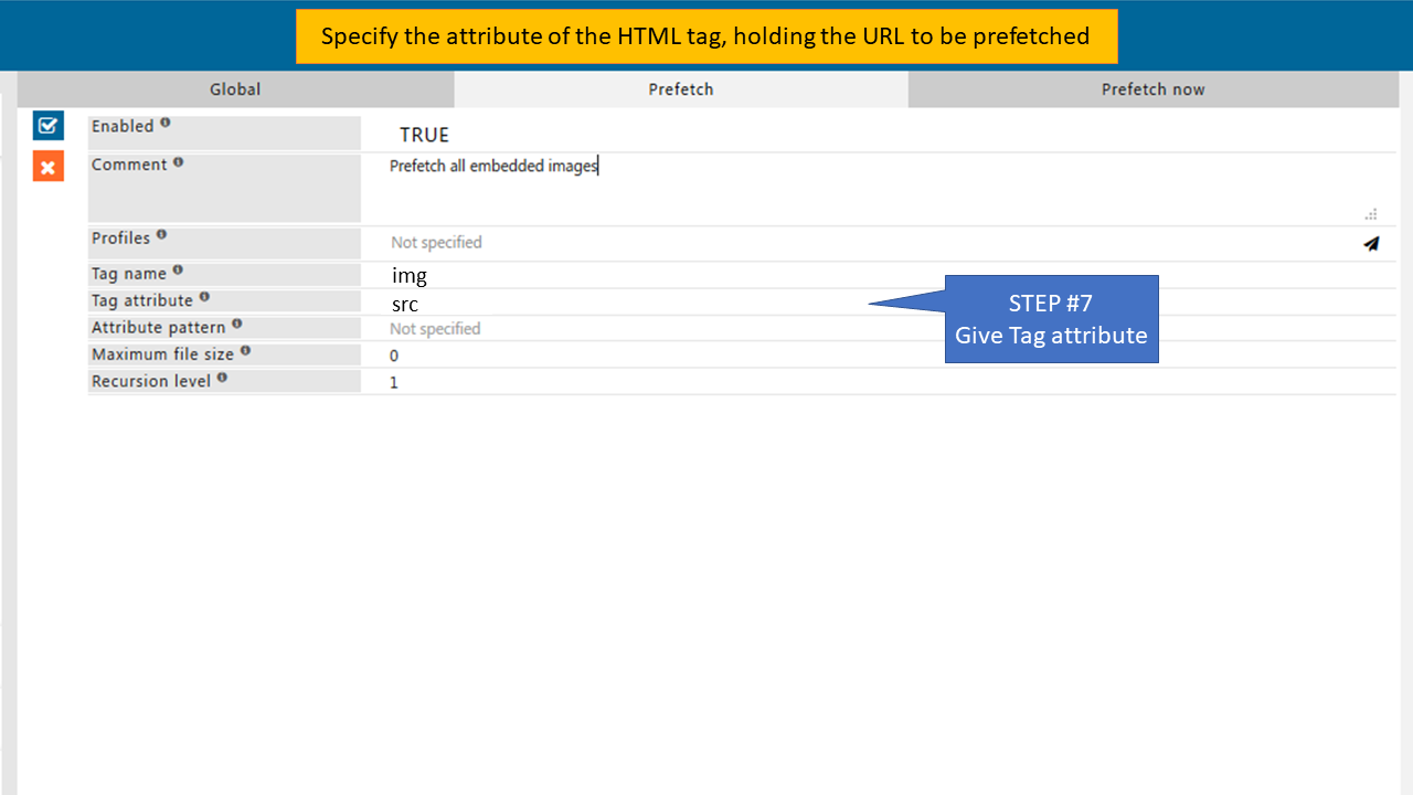 specifying the attribute of the html tag, holding the URL to be prefetched