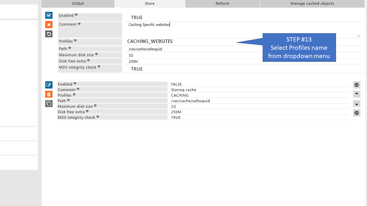 selecting the desired profile in profiles drop down menu