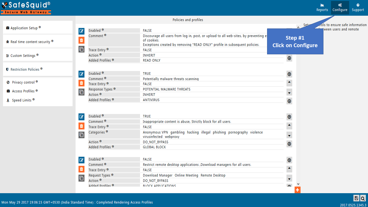 clicking on configure in safesquid interface