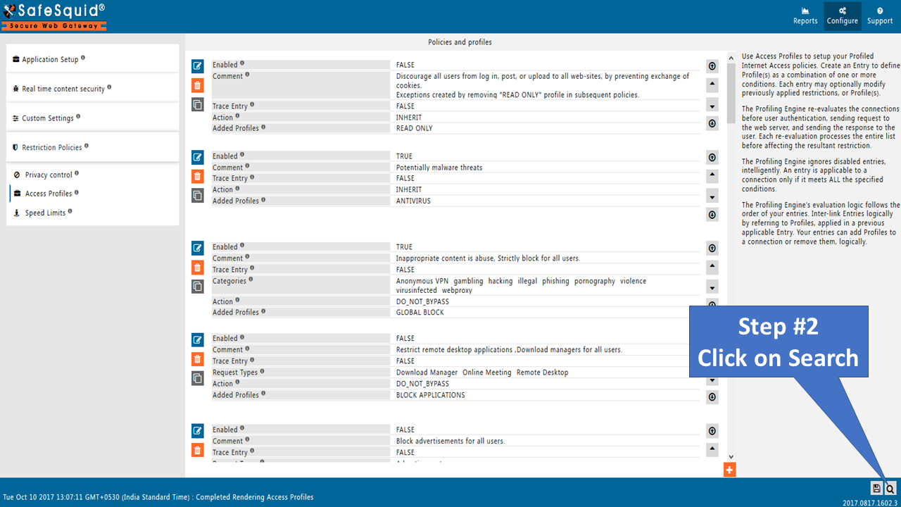 Click on search option to search policy  Read only under cookie filter to Discourage All users from Login, Post, Upload