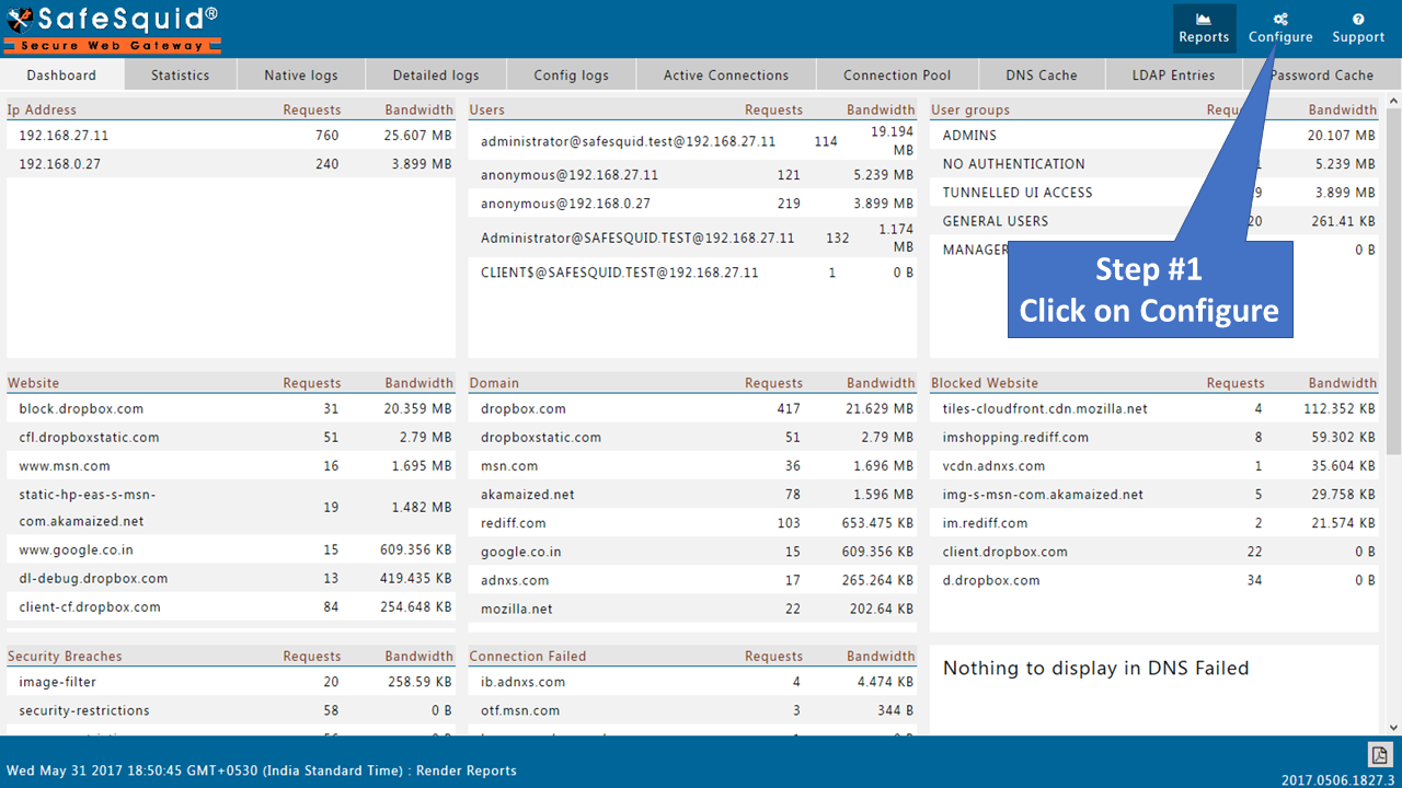 clicking on configure in safesquid intgerface