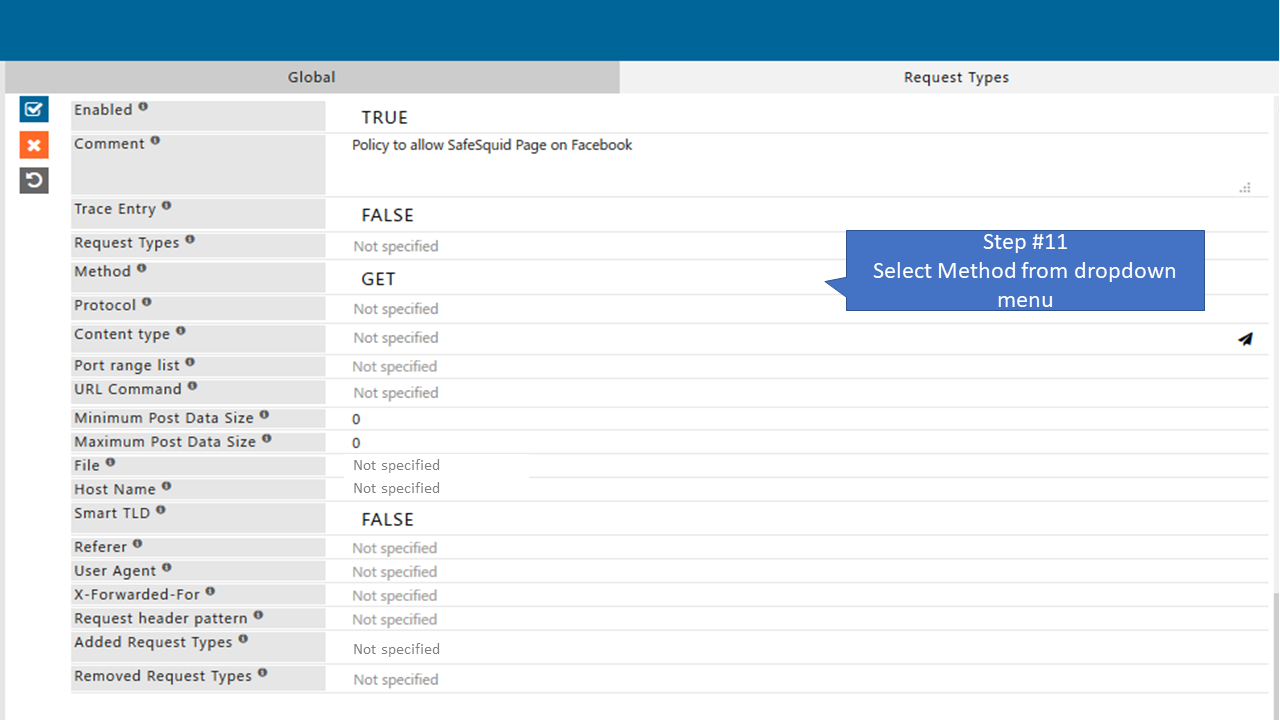 Select method of policy that allow only specific page of Facebook