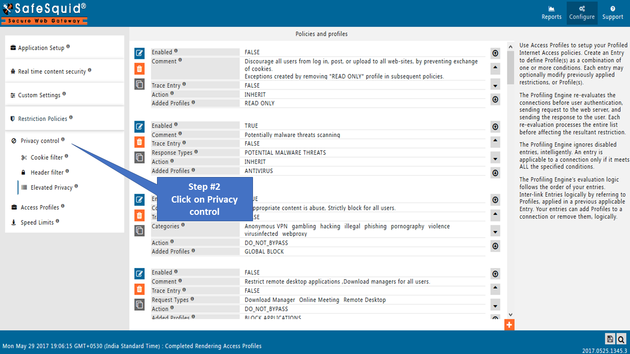 clicking on privacy control in sidebar