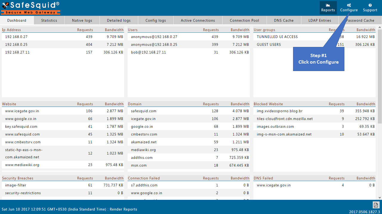 click on configure in safesquid interface