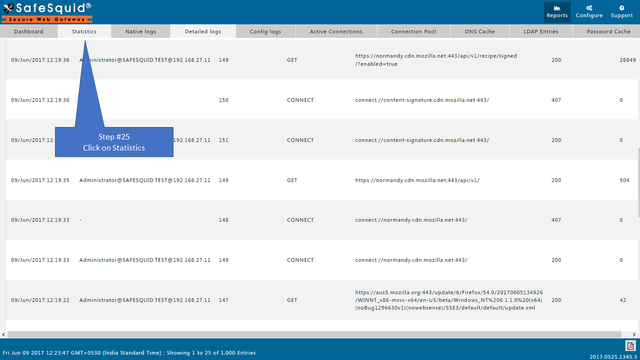 Click on statistics to view list of Authentication Failures