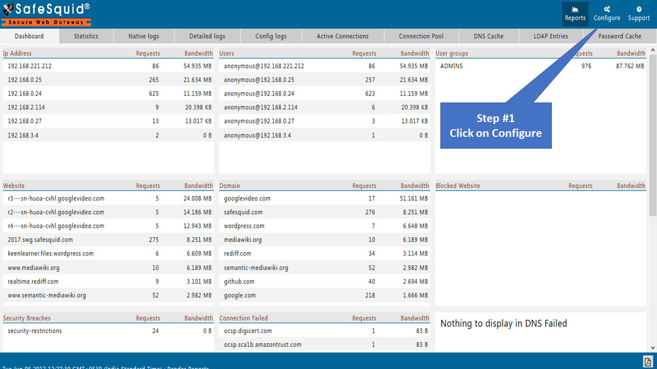 clicking on configure in safesquid interface