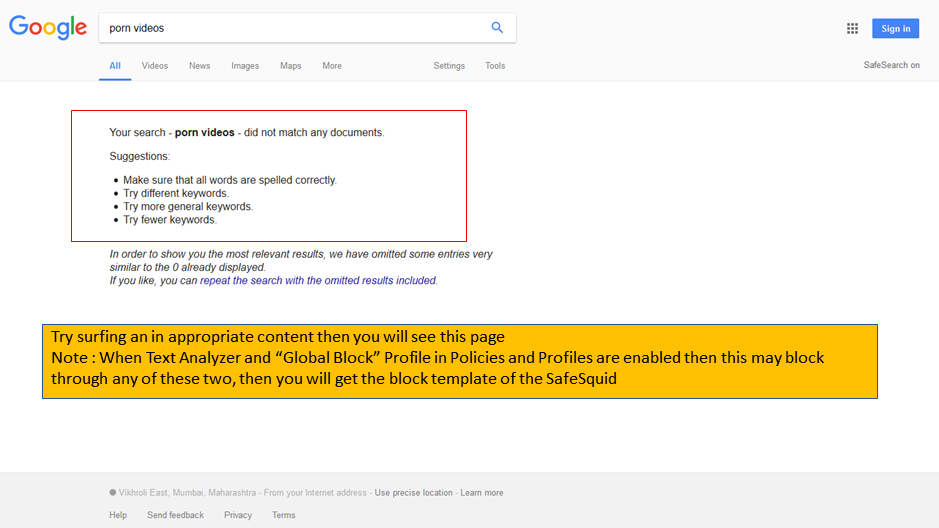 Testing the policy by searching porn in google search
