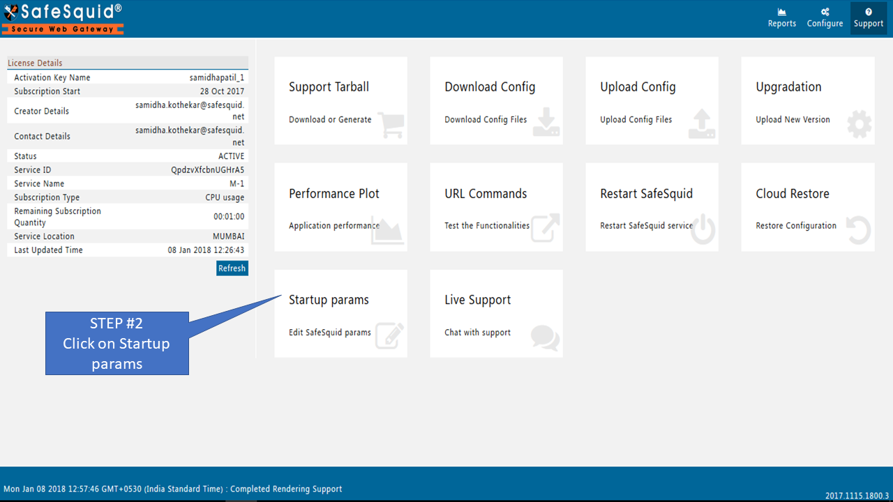 clicking on start up params