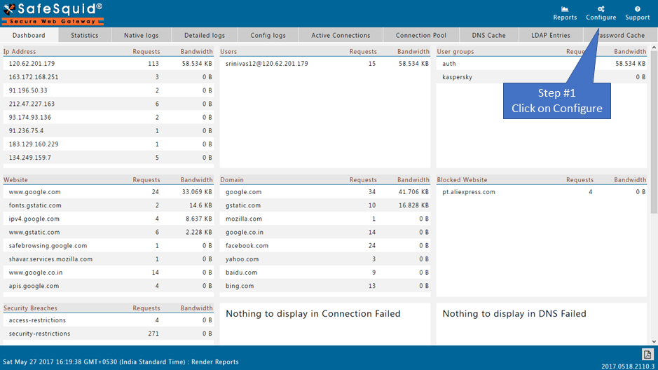 Go to configure page in safesquid interface