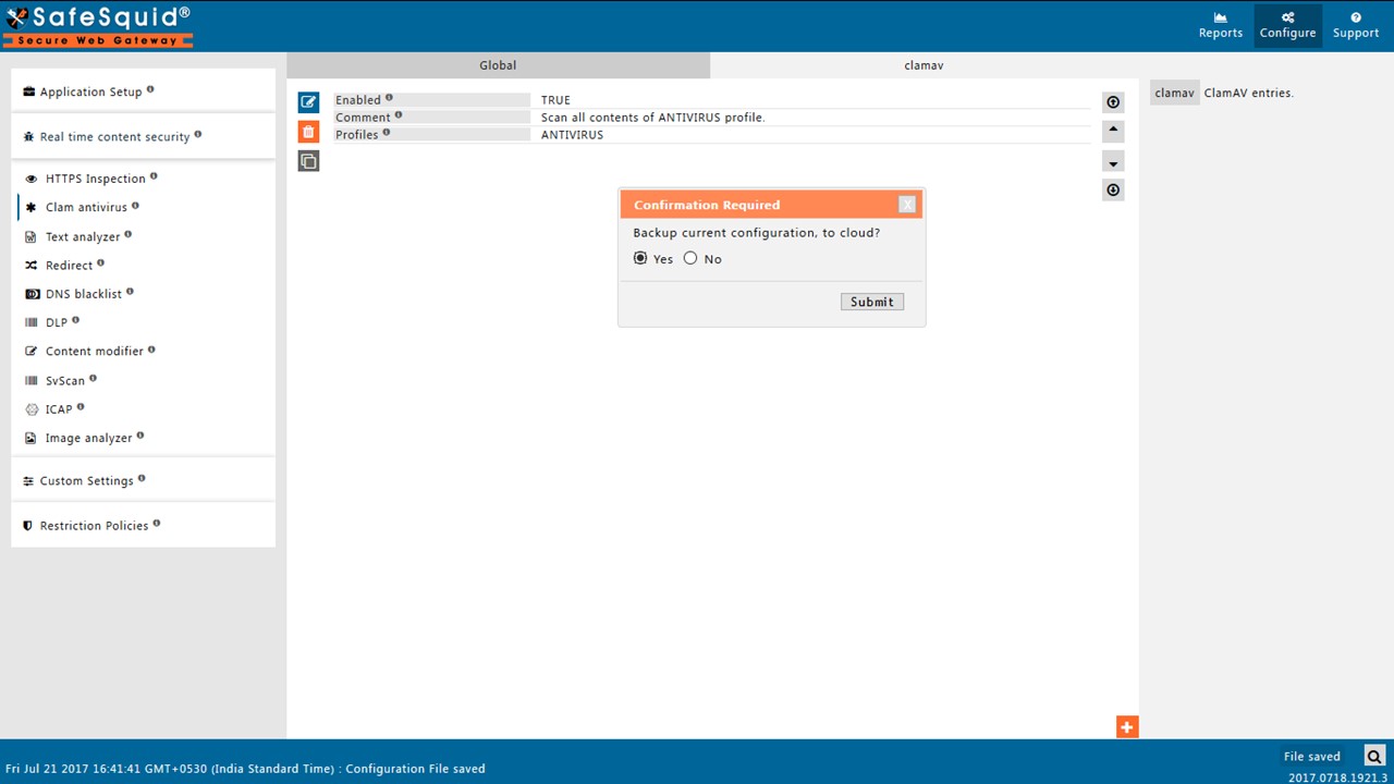 Save default policy in the subsection for virus signature detection.