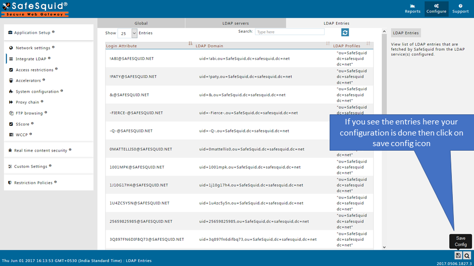 Save Configuration of policy of  integrate OpenLDAP with safesquid