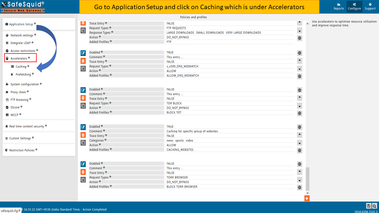 going to caching under application setup in sidebar