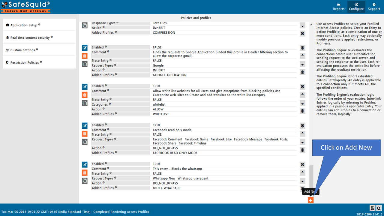 Click on configure and then click on add to block or allow the existing categories