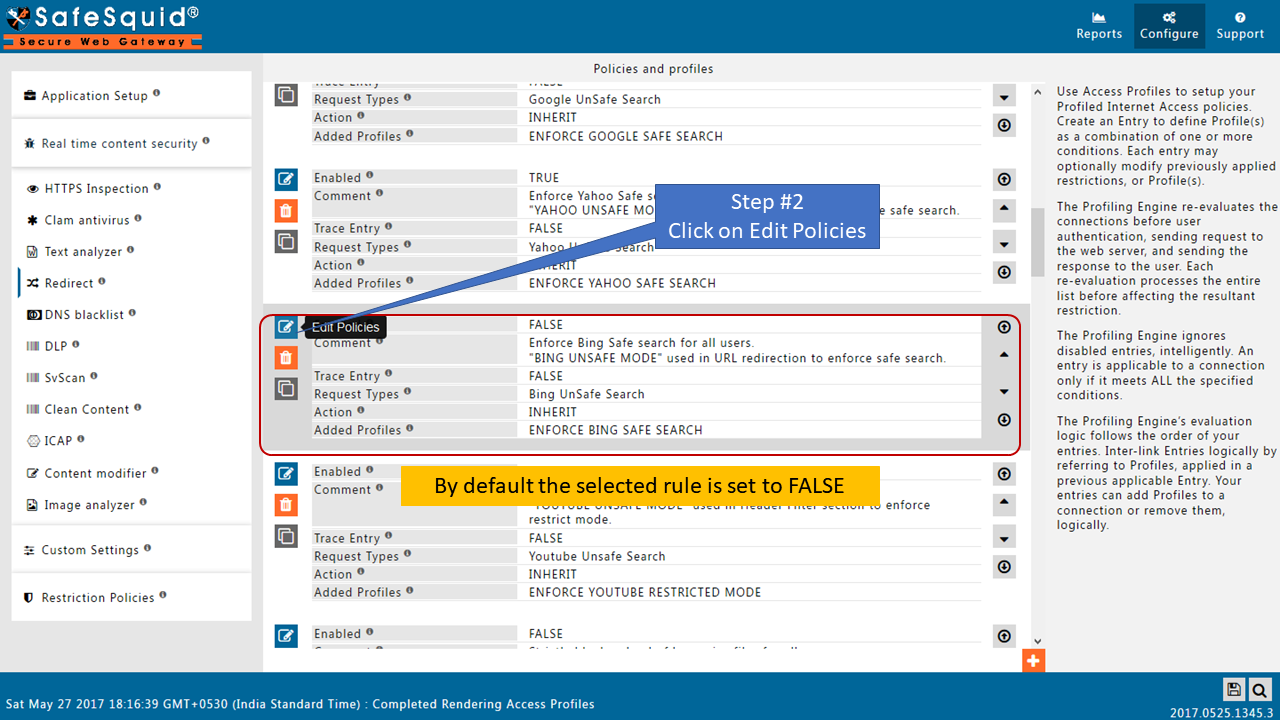 clicking on edit policies to edit the default policy