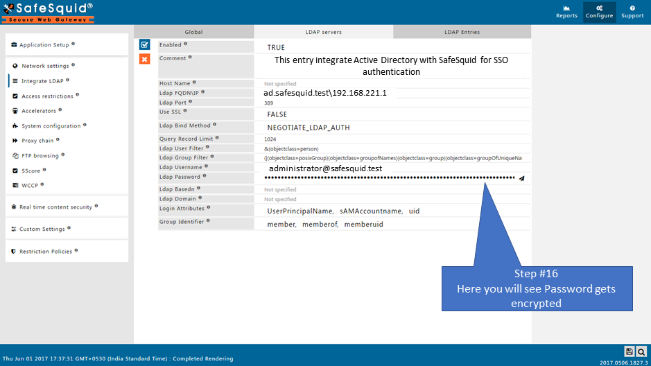 showing that the password is now encrypted