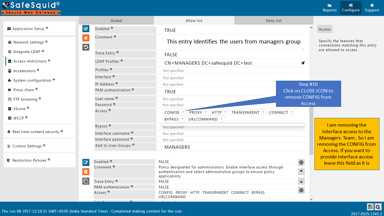 Edit Policies to add LDAP users - Remove Access option 