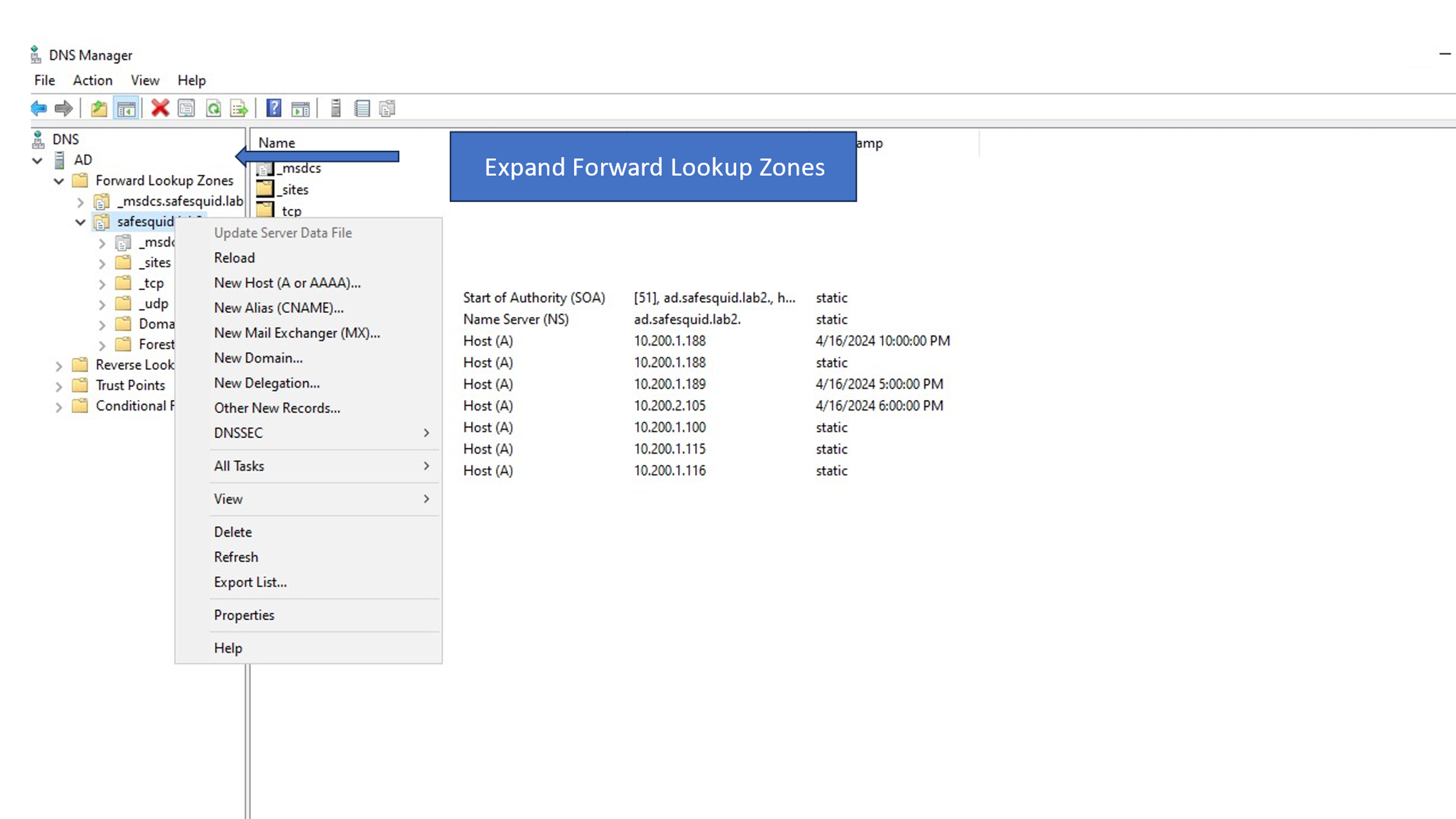 Expand Forward Lookup zone in Active Directory server