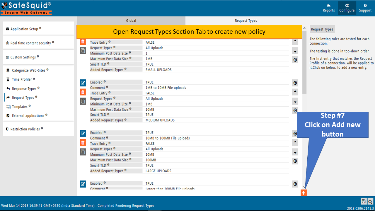 Click on Request Types tab to create new policy to Allow Specific YouTube Channel and its Playlist