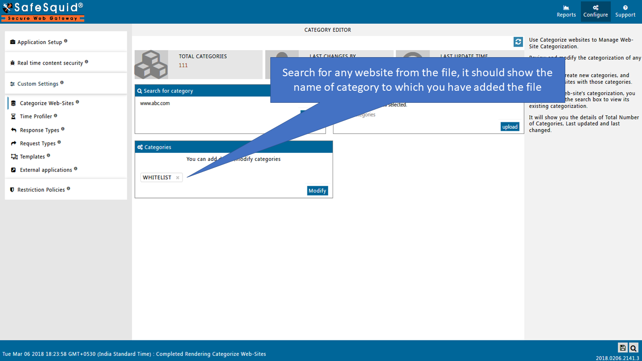 check whether a text file of a custom web categorization uploaded successfully or not