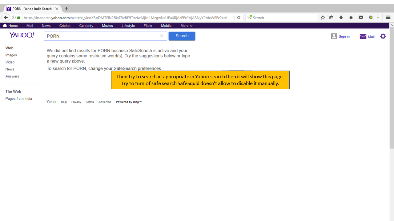 Testing the policy by searching porn in yahoo search