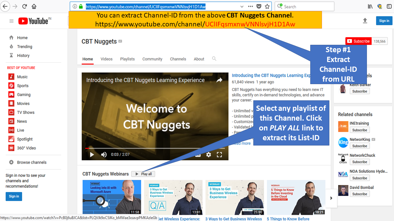 Extract Channel-ID from YouTube Channel to Allow Specific YouTube Channel and its Playlist