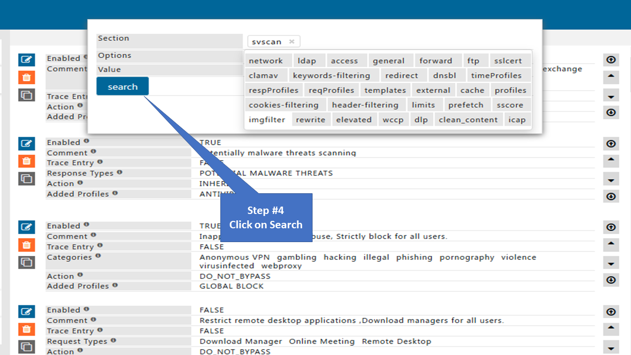 clicking on search after selecting svscan