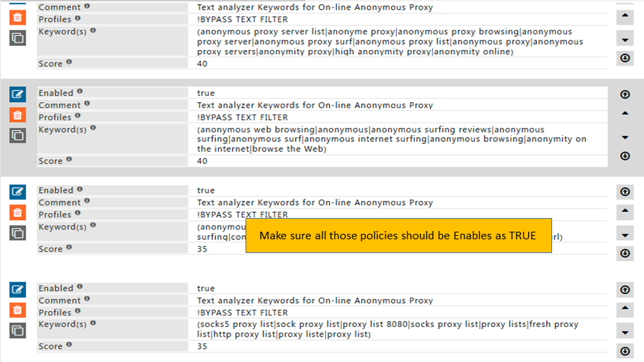 Enabled all Filtering policies True to block inappropriate content by using text analysis.