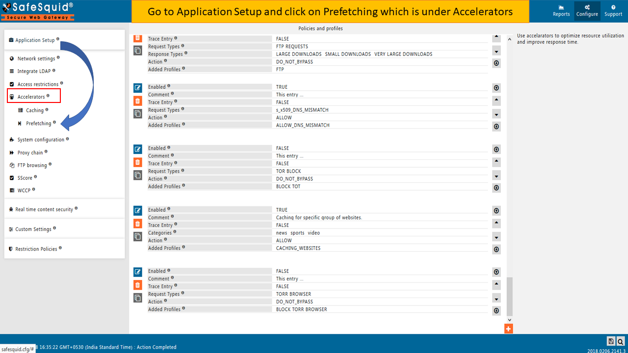 going to prefetching in application setup section