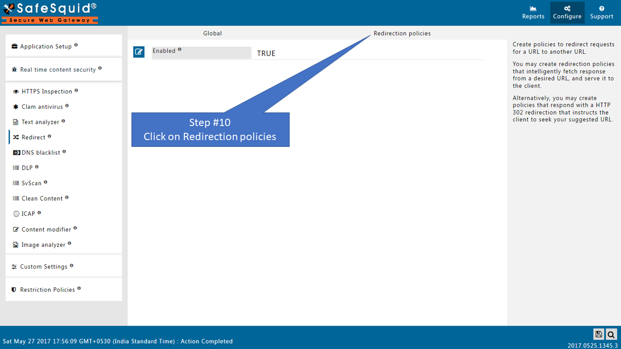 Going to redirect polices tab in redirect section