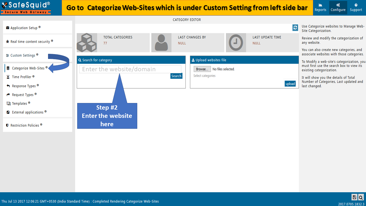 go to categorized web-sites under custom settings section and enter the desired website