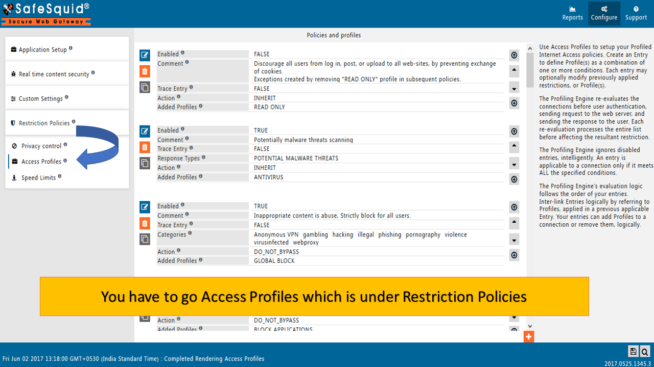 going to access profile to enable the policy