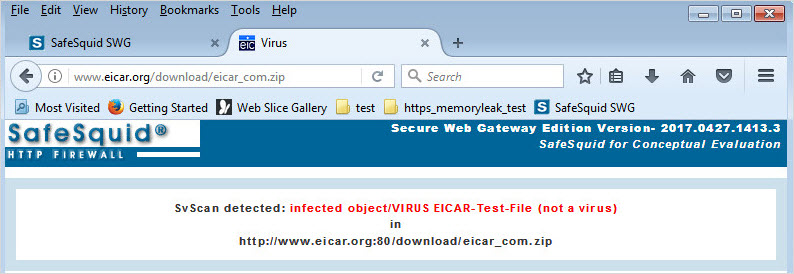 testing the svscan by trying to download virus 