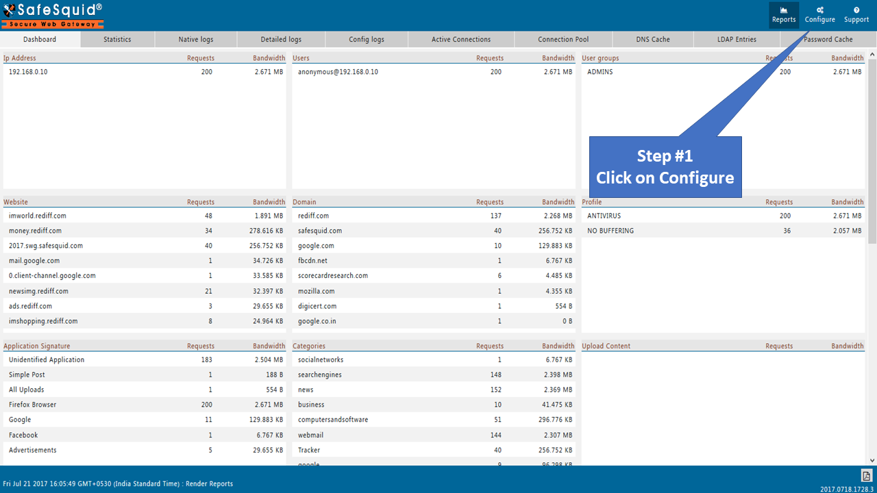 clicking on configure in safesquid interface